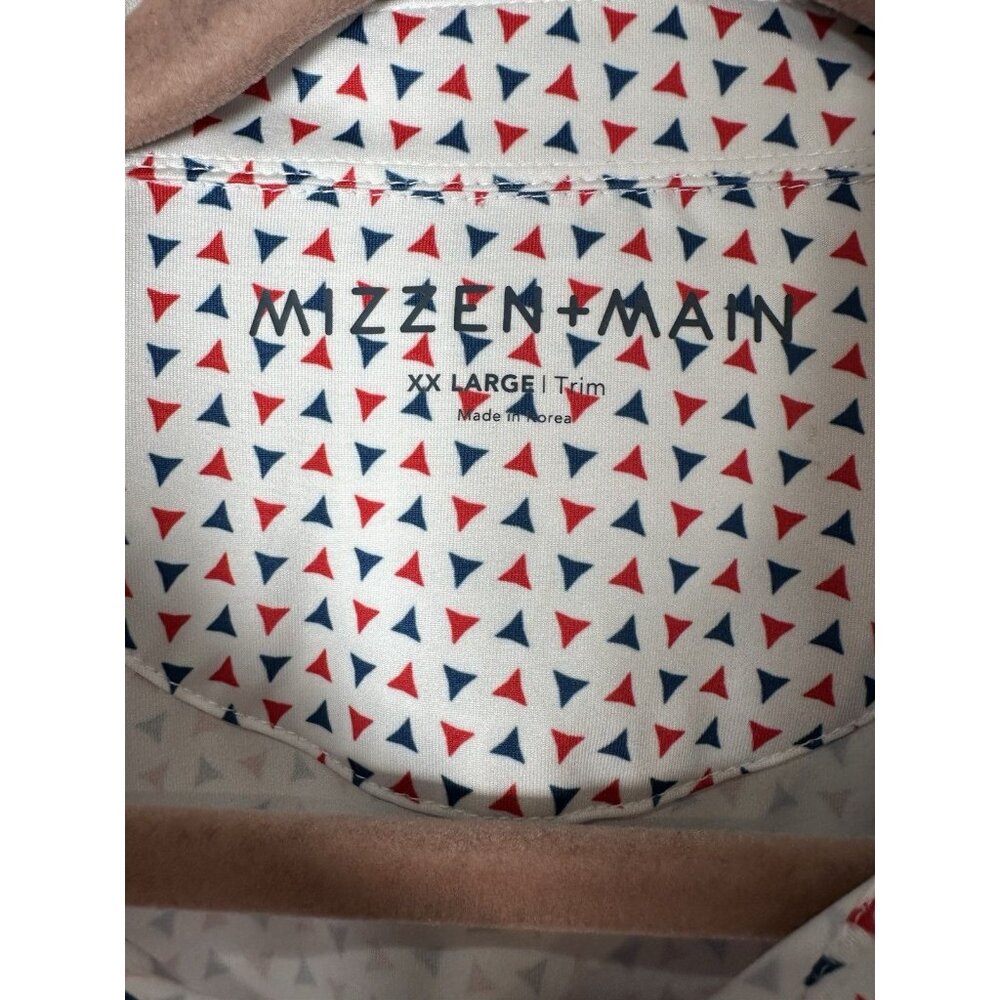 Mizzen Main Performance Polo Shirt Size XXL Trim Red Blue Geometric USA - Picture 6 of 8